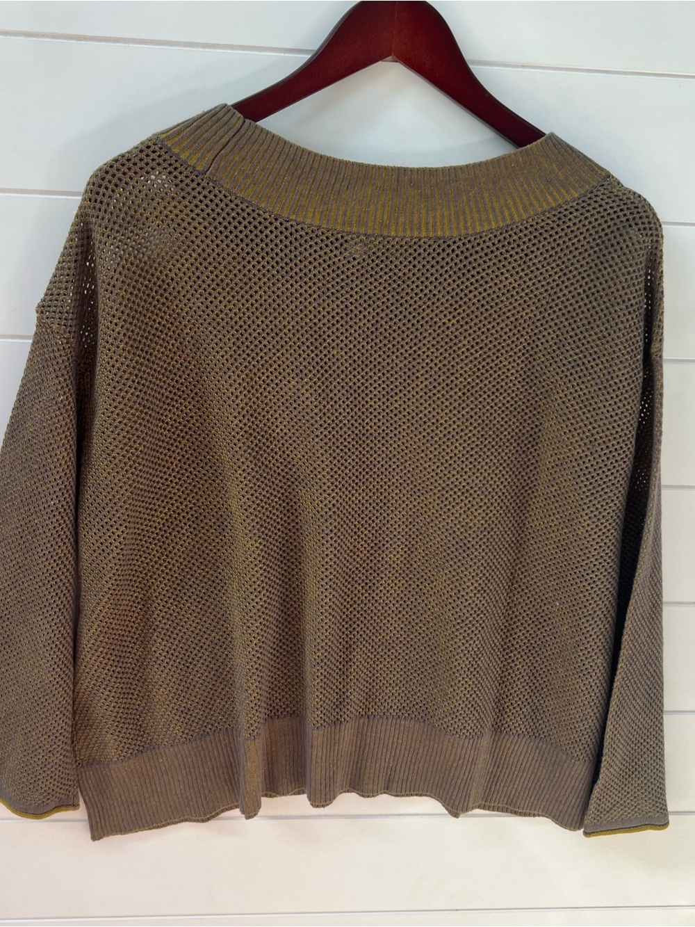 Liv by Habitat Open Knit Mesh Sweater Gray Mustard Size M - Picture 4 of 5
